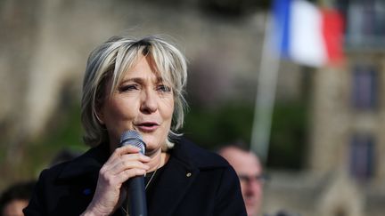 Marine Le Pen a lancé un appel solennel lundi 27 février au mont Saint Michel.&nbsp; (CHARLY TRIBALLEAU / AFP)