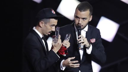 Bigflo &amp; Oli, lors des Victoires de la musique, le 9 février 2018. (THOMAS SAMSON / AFP)