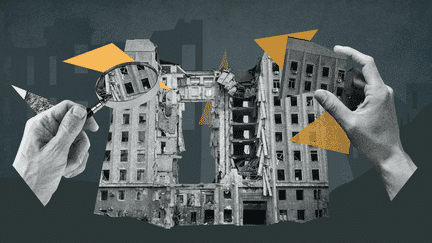 Pour enquêter sur le bombardement d'un bâtiment administratif à Mykolaïv (Ukraine), qui a fait 37 morts le 29 mars 2022, l'ONG Truth Hounds a notamment effectué une reconstitution 3D. (ASTRID AMADIEU / FRANCEINFO)