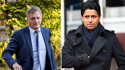 L'ancien secrétaire général de la Fifa, Jérôme Valcke (à gauche), et le président du PSG, Nasser Al-Khelaïfi (à droite), sont soupçonnés de corruption par la justice suisse. (AFP)