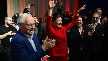 Sahra Wagenknecht, leader du parti Alliance Sahra Wagenknecht (BSW), lors du premier congrès de la formation, le 27 janvier 2024 à Berlin (Allemagne). (JOHN MACDOUGALL / AFP)