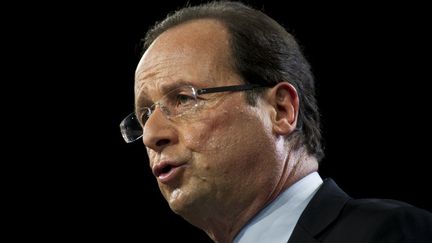 Fran&ccedil;ois Hollande &agrave; son meeting du Bourget le dimanche 22 janvier 2012. (FRED DUFOUR / AFP)