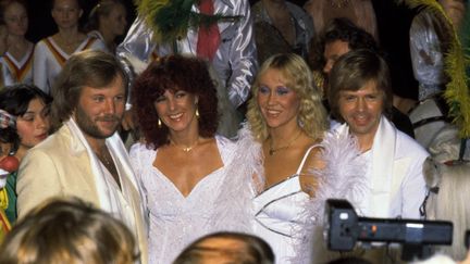 Le groupe ABBA à Stockholm (Suède), le 2 juin 1980. (JAN COLLSIOO / SCANPIX SWEDEN / AFP)