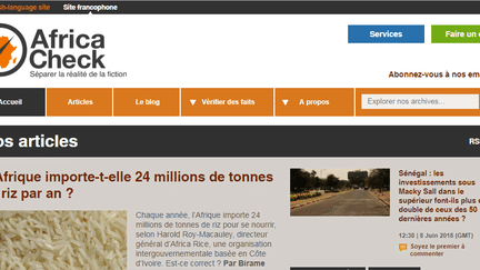 La page d'accueil du site Africa Check en version française (Capture d&#039;écran)