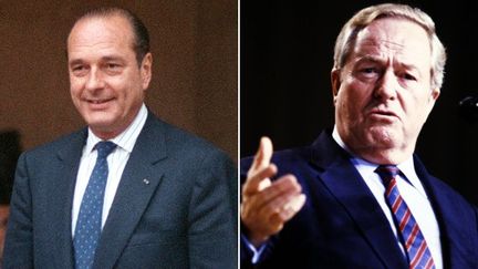 Jacques Chirac (&agrave; g.)&nbsp;a rencontr&eacute; secr&egrave;tement Jean-Marie Le Pen dans l'entre-deux-tours de l'&eacute;lection pr&eacute;sidentielle de&nbsp;1988. (AFP / MONTAGE FTVI )