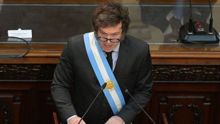 Argentine President Javier Milei during his first State of the Nation speech on March 1, 2024 at the Congress in Buenos Aires (Argentina).  (JUAN MABROMATA / AFP)