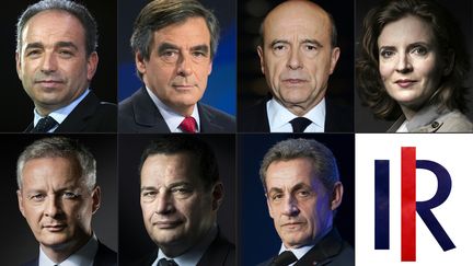 François Fillon, Alain Juppé et&nbsp;Nathalie Kosciusko-Morizet font partie des sept candidats à la primaire à droite. (KENZO TRIBOUILLARD / AFP)