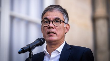 Le premier secrétaire du Parti socialiste, Olivier Faure, à Paris le 18 septembre 2023. (XOSE BOUZAS / HANS LUCAS / AFP)