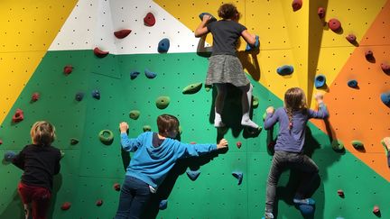 Les enfants testent l'escalade dans le cadre de l'exposition à la Villette (INGRID POHU / RADIO FRANCE)