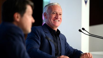 Didier Deschamps lors de&nbsp;l'annonce de la liste des Bleus au siège de la Fédération française de football, le 19 mai (FRANCK FIFE / AFP)