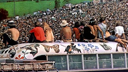 Woodstock, août 1969. Un plan du documentaire de Michael Wadleigh consacré au festival et sorti en 1970. Ce documentaire a été récompensé par un Oscar. (WADLEIGH MAURICE / AFP)