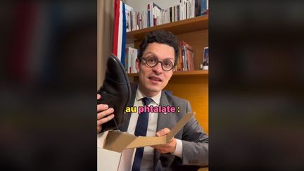 Le député Les Républicains (LR) de la Loire Adrien Vermorel Marques dénonce sur son compte TikTok la dangerosité des produits vendus sur Shein. (CAPTURE D'ECRAN)