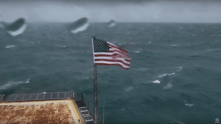 Le flux de la webcam de la Frying Pan Tower, à l'arrivée de l'ouragan Florence, le jeudi 13 septembre.&nbsp; (EXPLORE / YOUTUBE)