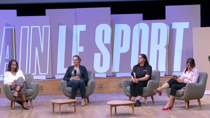 Estelle Mossely, championne olympique de boxe aux jeux de Rio, Chloé Bulleux, vice-championne olympique de handball aux Jeux de Rio, Mélina Robert-Michon, vice-championne de lancer de disque aux Jeux de Rio. (FRANCEINFO / RADIO FRANCE)