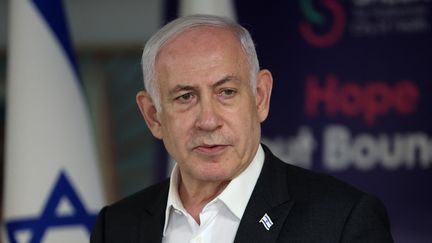 Prime Minister Benjamin Netanyahu during a press conference in Ramat Gan (Israel), June 8, 2024. (JACK GUEZ / AFP)