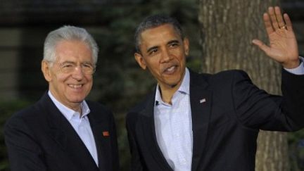 Le premier ministre italien, Mario Monti, et le président américain, Barack Obama, lors du G8 le 18 mai 2012 à Camp David (AFP - Philippe Wojazer )