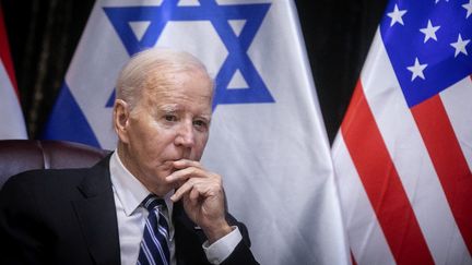 Le président américain, Joe Biden, à Tel-Aviv (Israël), le 18 octobre 2023. (MIRIAM ALSTER / AFP)