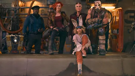 Kevin Hart, Cate Blanchett, Jamie Lee Curtis, Ariana Greenblatt et Florian Munteanu dans "Borderlands" d'Eli Roth (2024). (SND)