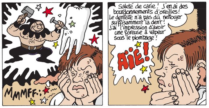 Adèle Blanc-Sec a une rage de dent dans "Le Bébé des Buttes-Chaumonts", ce qui n'arrange pas son caractère. (Tardi / Editions Casterman)