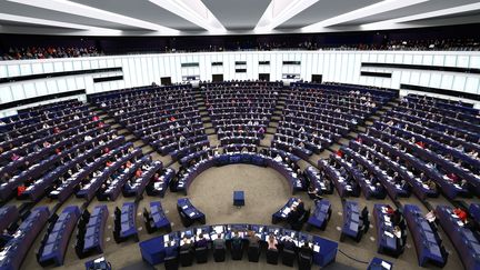 Le Parlement européen réuni en session plénière à Strasbourg, le 13 mars 2024. (FREDERICK FLORIN / AFP)
