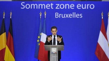 Nicolas Sarkozy, lors d'une conférence de presse, à Bruxelles, le 27 octobre 2011. (AFP - Eric Feferberg)