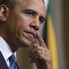 Barack Obama, le pr&eacute;sident des Etats-Unis, le 29 juin 2013 lors de sa visite officielle &agrave; Pretoria (Afrique du Sud). (JIM WATSON / AFP)