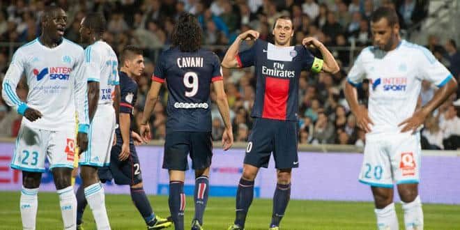 Zlatan Ibrahimovic face à la défense de l'Olympique de Marseille