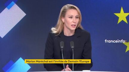 Marion Maréchal, tête de liste de Reconquête aux élections européennes, était l'invitée de "Demain l'Europe", jeudi 11 avril. (FRANCEINFO / RADIO FRANCE)