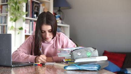 Une élève fait ses devoirs. (JEAN-MARC LOOS / MAXPPP)