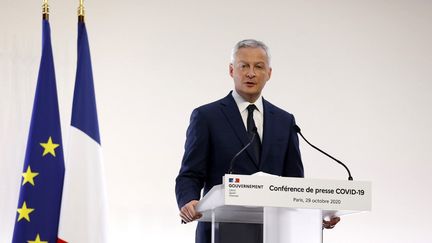 Le ministre de l'Economie, Bruno Le Maire, lors de la conférence de presse sur le Covid-19, le 29 octobre 2020. (IAN LANGSDON / POOL / AFP)