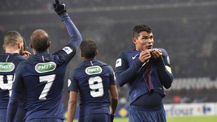 Thiago Silva, le capitaine du PSG, a ouvert le score contre Bastia, en 32e de finale de la Coupe de France. (ALAIN JOCARD / AFP)