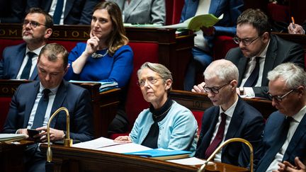 La Première ministre, Elisabeth Borne, à l'Assemblée nationale, le 20 mars 2023. (XOSE BOUZAS / HANS LUCAS / AFP)