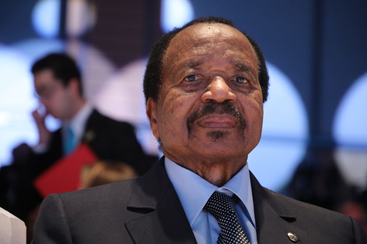 Le président du Cameroun, Paul Biya (87 ans),&nbsp;au pouvoir depuis 1982. Photo prise à Lyon le 10 octobre 2019. (LUDOVIC MARIN / AFP)