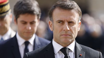 Emmanuel Macron and Gabriel Attal, March 13, 2024. (LUDOVIC MARIN / POOL)