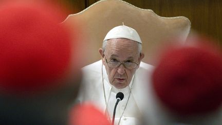 Le pape François rencontre les cardinaux élus pour participer au prochain synode, au Vatican, le 29 août 2022. (VATICAN MEDIA / CPP / HANS LUCAS / AFP)