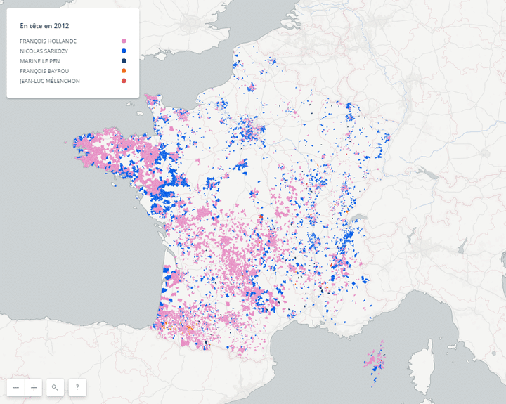 CARTE. Pour qui avaient voté en 2012 les communes où Macron est arrivé en tête ? (FRANCEINFO)