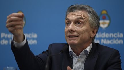 Le président argentin Mauricio Macri, lors d'une conférence de presse à Buenos Aires, le 12 août 2019.&nbsp; (JUAN MABROMATA / AFP)