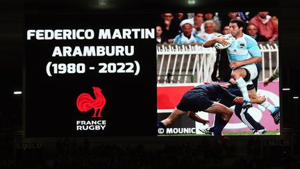 Un hommage a été rendu à l'ancien rugbyman Federico Martin Aramburu, lors du match du tournoi des Six Nations France-Angleterre, au Stade de France, le 19 mars 2022. (NICOLAS VALLAURI / MAXPPP)