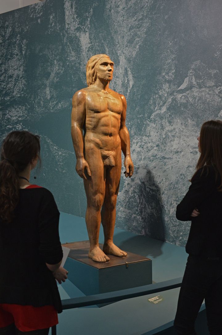 Une représentation d'homme de Néandertal à l'exposition du Musée de l'homme, à Paris, le 27 mars 2018. (MNHN / JCDOMENECH)