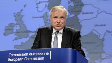 Conf&eacute;rence de presse du commissaire europ&eacute;en aux Affaires &eacute;conomiques et mon&eacute;taires, Olli Rehn, &agrave; Bruxelles (Belgique),&nbsp;le 5 mars 2014. (THIERRY CHARLIER / AFP)