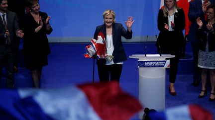 La présidente du Front national, Marine Le Pen, le 11 mars 2018 à Lille (Nord). (PASCAL ROSSIGNOL / REUTERS)