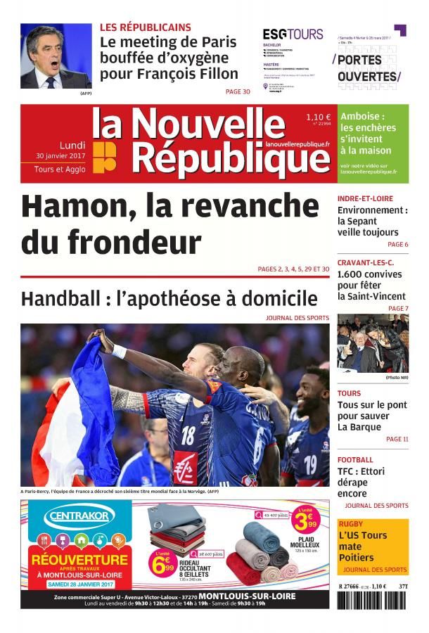 La une de "La Nouvelle République", le 30 janvier 2017. (LA NOUVELLE REPUBLIQUE)