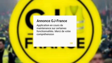 Le message de maintenance affiché mercredi 23 janvier 2019 sur l'application GJ-France. (GJ-FRANCE)