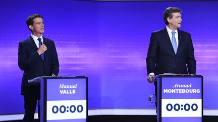 Les candidats Manuel Valls et Arnaud Montebourg, le 19 janvier 2017. (ERIC FEFERBERG / AFP)