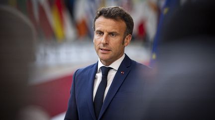 Emmanuel Macron, à Bruxelles, le 31 mai 2022. (NICOLAS ECONOMOU / NURPHOTO)