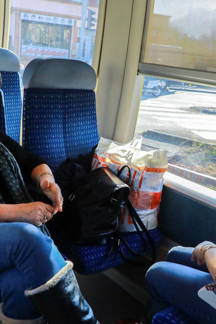 Des passagères discutent dans le TER en direction de Gap (Hautes-Alpes), le 27 mars 2019. (ELISE LAMBERT / FRANCEINFO)