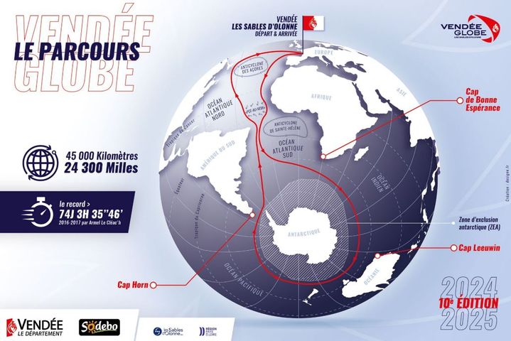 Le parcours de la 10e édition du Vendée Globe. (© Vendée Globe)