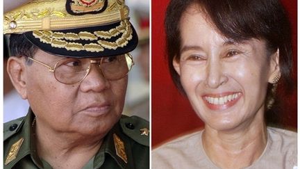 Le chef de la junte militaire birmane, le généralissime Than Shwe; l'opposante Aung San Suu Kyi (AFP)