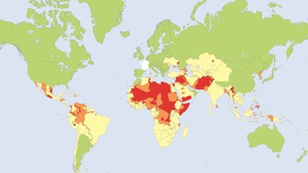 Carte des zones à éviter pour les voyageurs français, établie en mai 2019 par le ministère des Affaires étrangères. (MINISTERE DES AFFAIRES ETRANGERES)