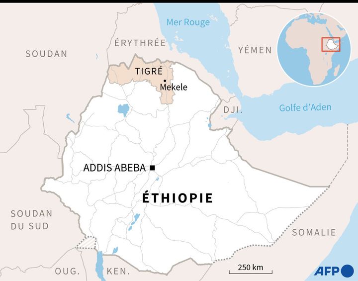 Carte de l'Ethiopie avec la région du Tigré située à l'extrême nord du pays.&nbsp; (AFP)